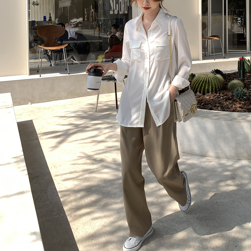 Small pull 1937 French style pocket shirt female commute Jane about 2022 fall new temperament 100 lap long sleeve blouse