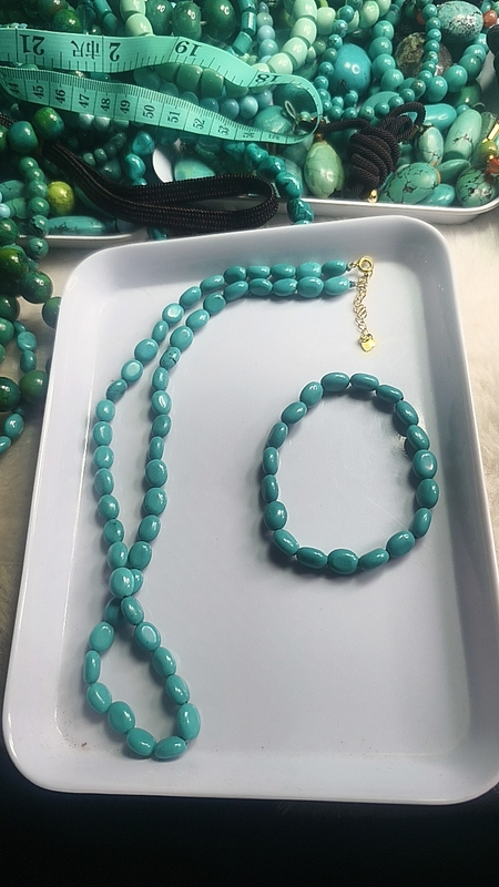 Porcelain Glaze Grade Qin Ancient Blue-Green Turquoise Bead Bracelet and Necklace Set. Noble Quality. Clearance Price