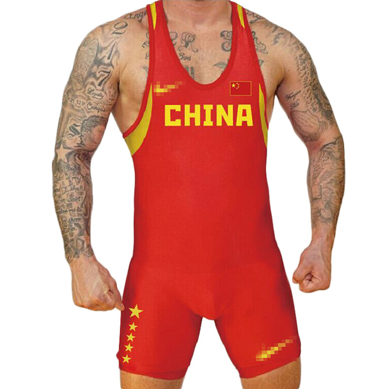 Chinese team men's wrestling suits national team weightlifting suits one-piece fitness weightlifting training suits can print LOGO