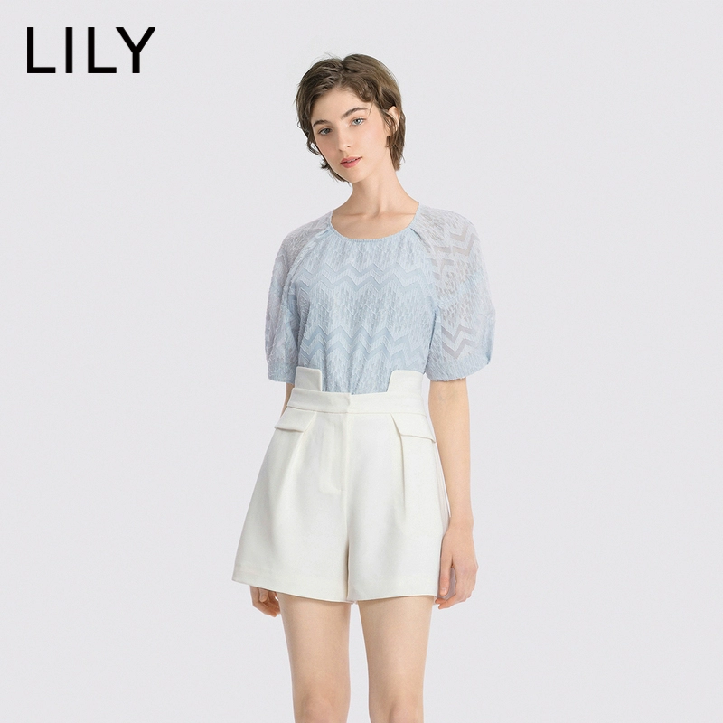 Lily2020 mùa hè mới của phụ nữ tính khí ren lỏng lẻo áo pull cổ tròn áo sơ mi voan ngắn tay - Áo sơ mi chiffon ren