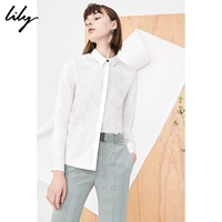 Lily2018 mùa xuân mới của phụ nữ nút đen in họa tiết áo sơ mi trắng thẳng 118110C4604 áo voan kiểu tuổi trung niên