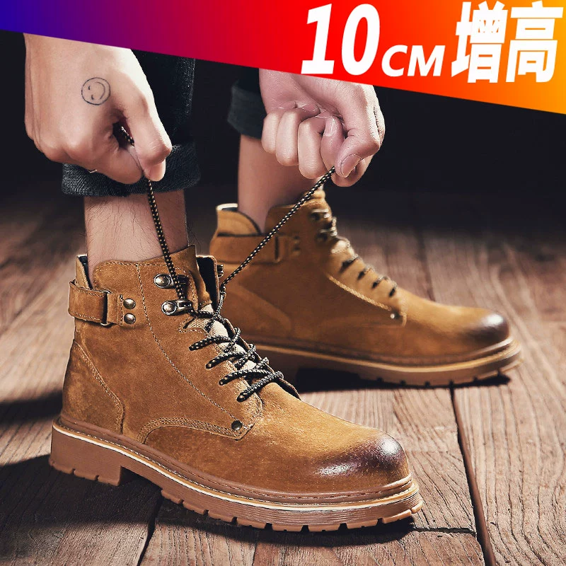 Giày cao cổ nam tăng trong vòng 10cm Martin boots nam phiên bản Hàn Quốc giày nam cao cổ 8cm giày cao cổ ngắn xu hướng giày cao 6cm - Giày ống