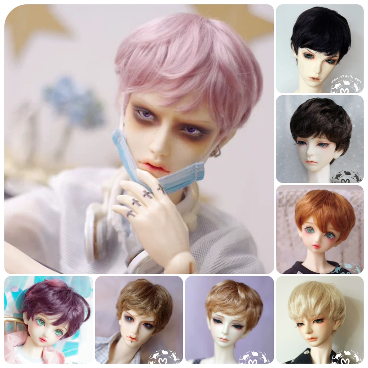 BJD Doll Imitation Horse Seahairy Wig Short Fur Angel Roll Multicolored 12 8 points 6 points 4 3-Uncle Giant Baby Big Girl