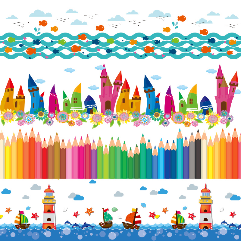 Cartoon floor kicking line wall sticker waist line wallpaper wall decoration kindergarten class layout ocean