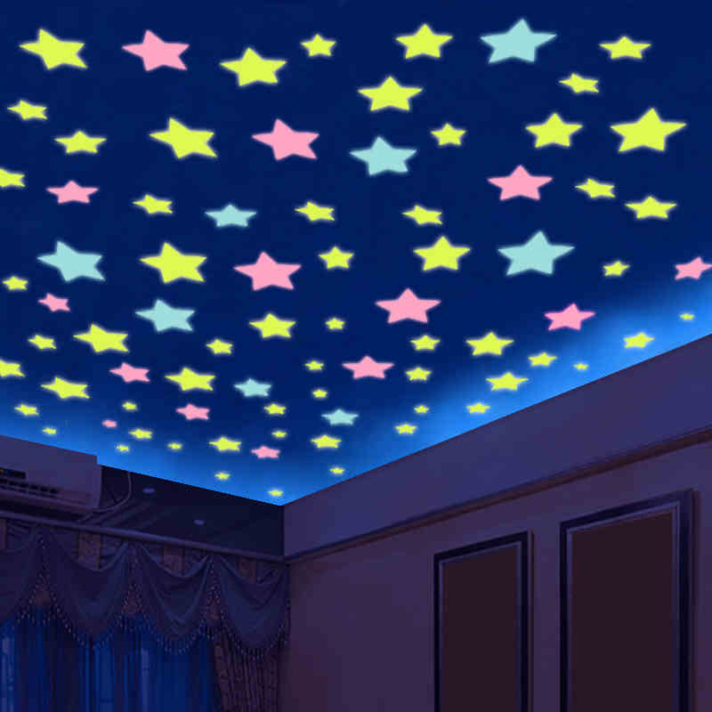 3D Solid Stars Night Light Stickers Paper Ceiling Roof Adornment Bedrooms Children Rooms Nemesis Red Rental House Renovation