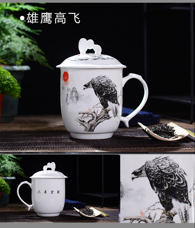 Jingdezhen ipads porcelain cup with cover household glair big cup 800 ml gift custom tea tea cup