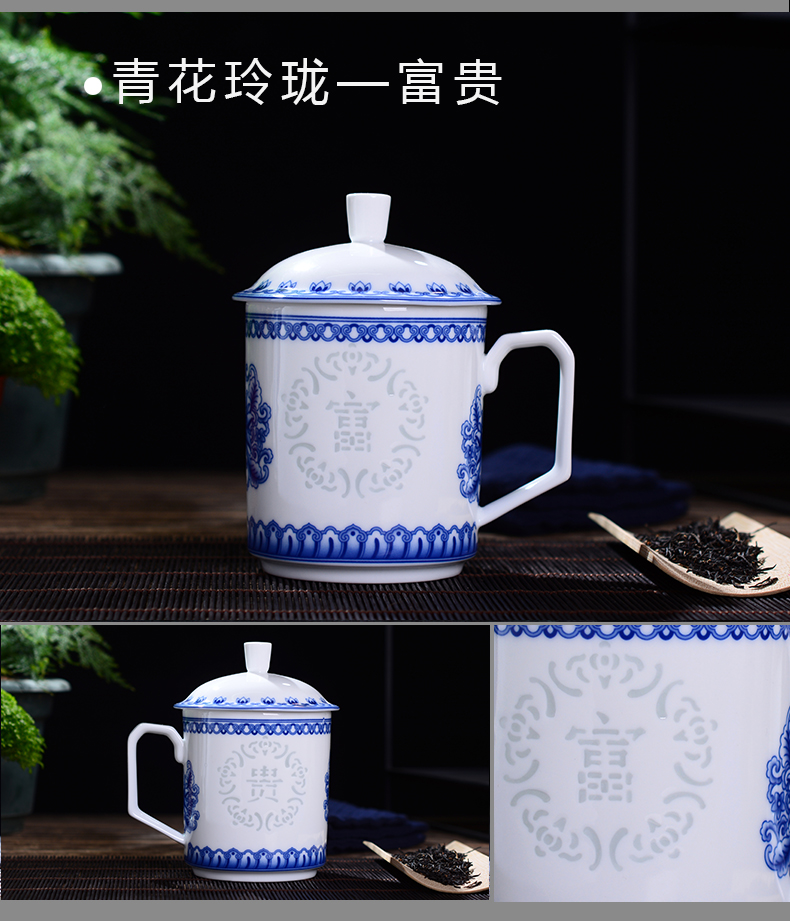 Jingdezhen ceramic cups with cover with high white clay mugs office gift custom tea tea cup