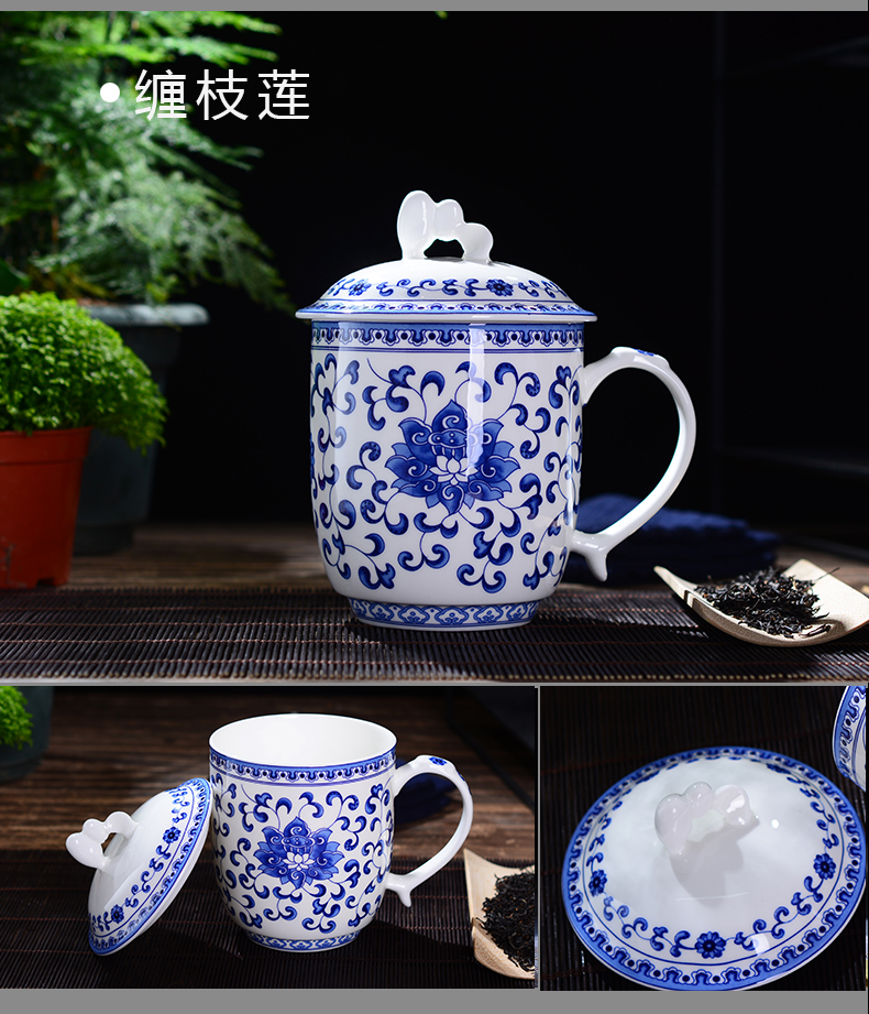 Jingdezhen ipads porcelain cup with cover household glair big cup 800 ml gift custom tea tea cup