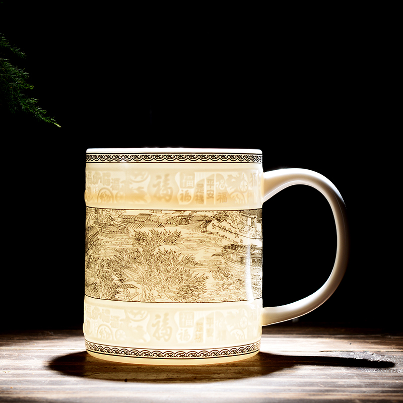Jingdezhen ceramic cups with cover home relief office gift custom large tea tea cup mugs