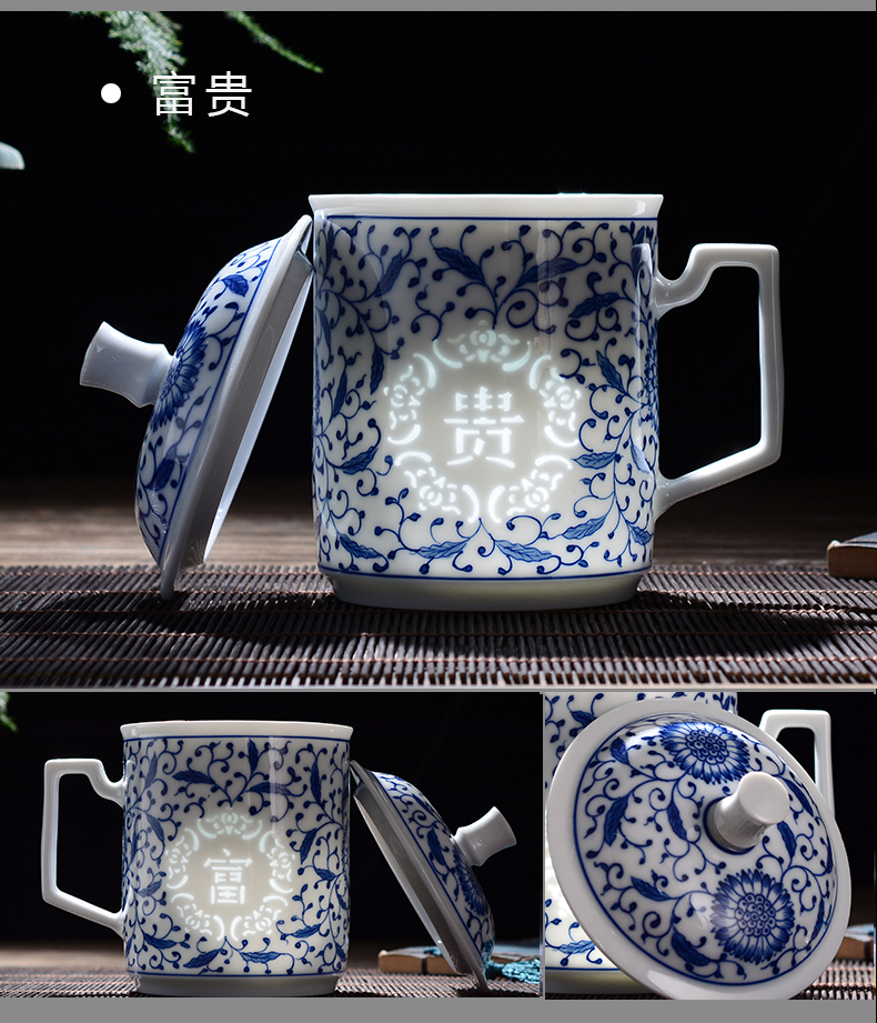 Jingdezhen ceramic cups with cover exquisite household study living room master cup ipads porcelain cup custom office meeting