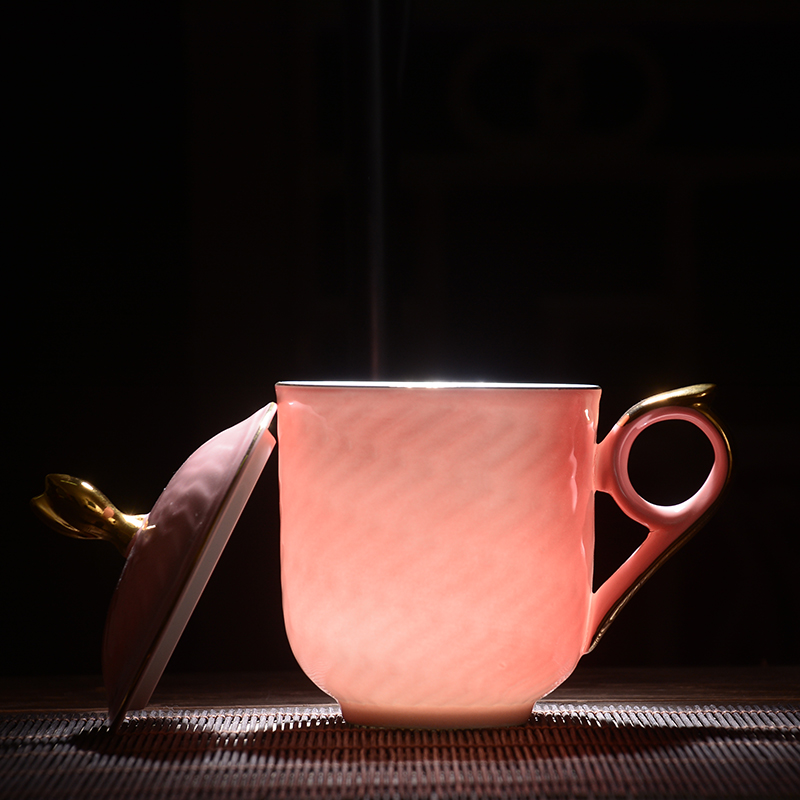 Jingdezhen ceramic cups with cover ipads porcelain cup creative move of a variety of color glaze cup gold cup cup with a gift