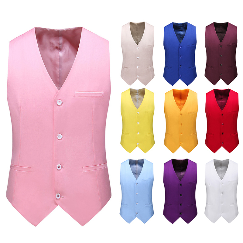 Pink Vest Men's Sleeveless Suit Jacket Thin Top Men's Youth British Style Wedding Photo Workwear