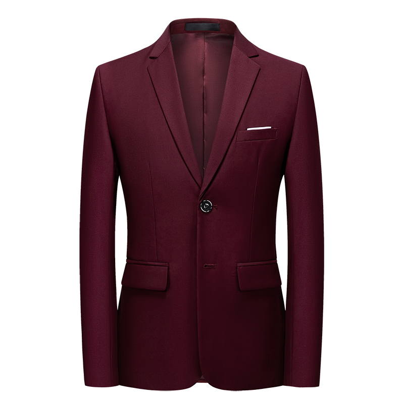 Burgundy Single-Breasted Blazer for Men, Business Casual Single-Piece Suit, Korean Style Slim Fit, British Style Two-Button Jacket