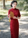 Красное ципао, легкое элегантное свадебное платье, китайский стиль