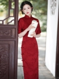 Красное ципао, легкое элегантное свадебное платье, китайский стиль