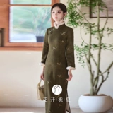 Ретро зеленое удерживающее тепло бархатное зимнее легкое ципао, китайский стиль, светлый стиль