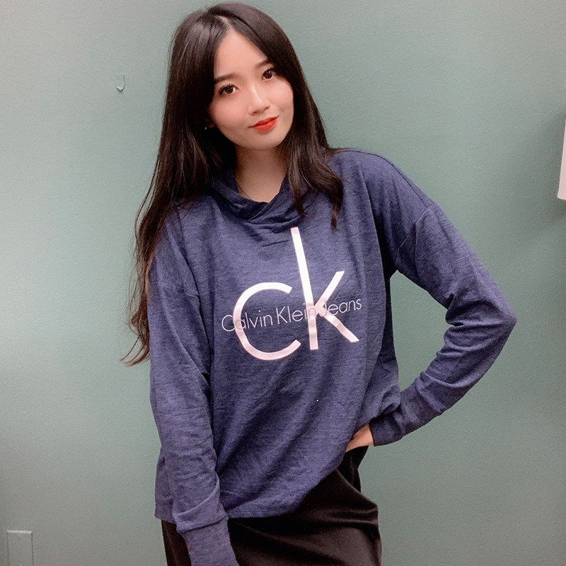 US Direct Mail Calvin-Klein-CK Women's LOGO Hooded Long Sleeve T Direct Mail