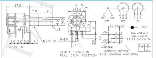 Тайвань Альфа Альфа RV12GSF Двойной потенциометр с выключателем с выключателем A10K Длина вала 15 мм.