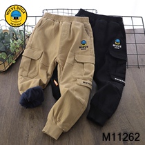 Little yellow duck new casual fleece overalls casual trousers