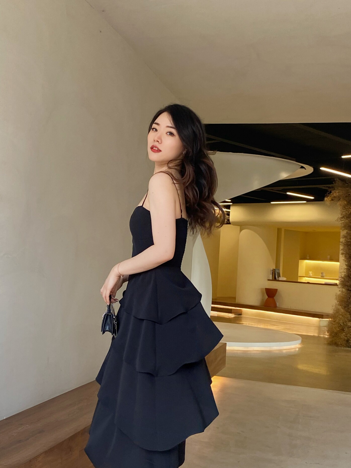 JML Ginger wheat grain French black Hepburn style halter top, high-end multi-layer cake dress, long dress, little black dress details Picture