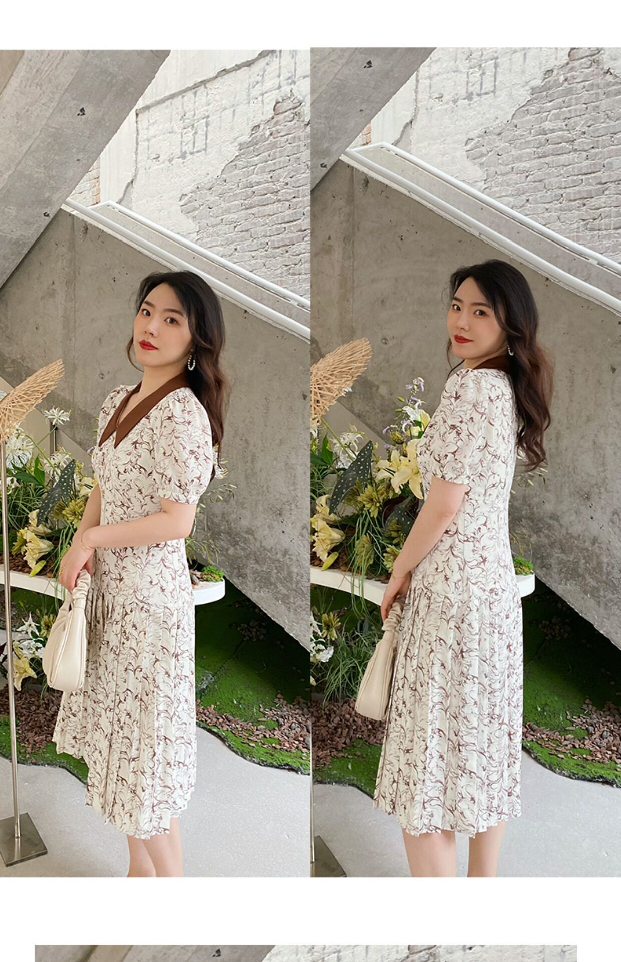JML姜麦粒 法式复古百褶水墨连衣裙长款高腰碎花V领显瘦茶歇裙夏详情33