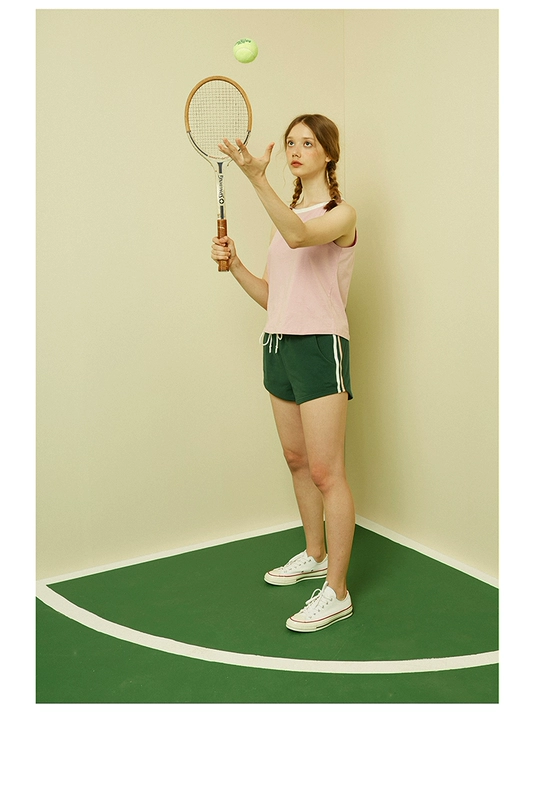 LlanO thiết kế ban đầu mùa hè mới giản dị eo cao quần retro nóng bỏng cotton thể thao quần short trắng quần sooc da nữ kết hợp với áo gì