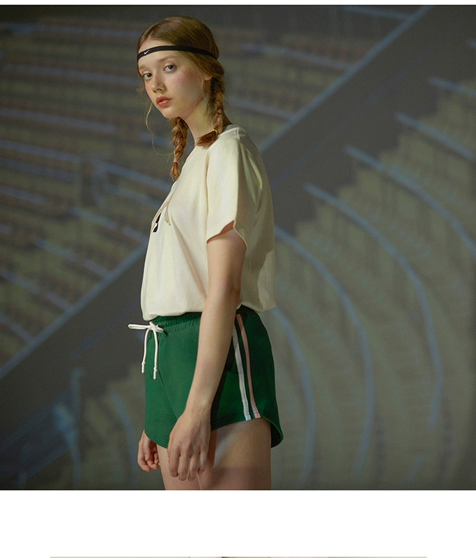 LlanO thiết kế ban đầu mùa hè mới giản dị eo cao quần retro nóng bỏng cotton thể thao quần short trắng quần sooc da nữ kết hợp với áo gì