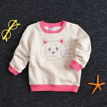 Original D cartoon little cat shape cotton wool pullover sweater female baby spring and autumn jacket Childrens top Girls  T-shirt