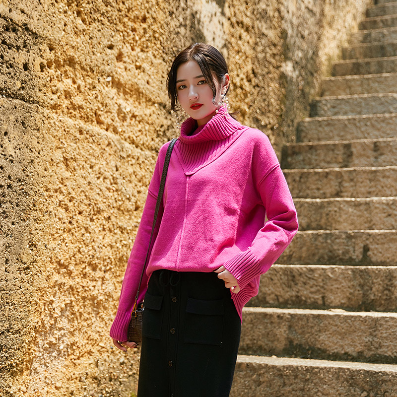 Star Luo Zijun with the same autumn and winter Korean version of the sweater women's medium long version of the high collar thickening easy to beat the bottom-knitted sweatshirt women's clothing