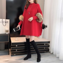 2021 autumn and winter new semi-high collar thick lax wind loose long wool sleeve knitted shirt women cloak coat