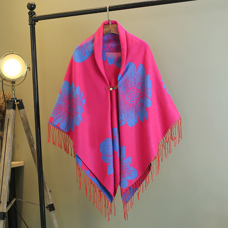 New two-sided big square scarf fringed shawl scarf dual-purpose cardigan autumn and winter ethnic style cloak foreign knitted sweater