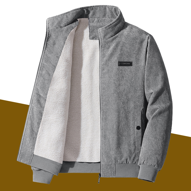 Autumn and Winter Casual Corduroy Jacket for Men, Loose Thickened Lamb Wool Corduroy Casual Retro Stand Collar Work Jacket for Men
