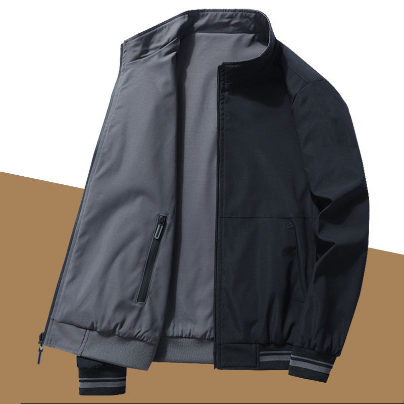 2025 Spring and Autumn New Reversible Jacket Men's Loose Casual Dad's Top Stand Collar Coat Middle-Aged Men's Outerwear