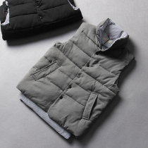 Mens cotton vest Japanese retro autumn and winter stand-up collar slim warm cotton vest mens thickened trend Joker coat