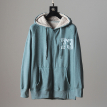 Autumn and winter mens fat plus size imitation lamb velvet hooded zipper cardigan plus velvet thick long sleeve jacket