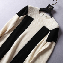 Autumn and winter New Factory cut tail single mens large size pullover sweater knitwear round neck color matching sweater