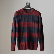 Foreign trade factory cut tail single mens sweater 80 wool autumn winter stripe color matching stitching pullover sweater knitted sweater