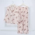 Anzhiban 2020 Sản phẩm mới mùa xuân dệt vải cotton Satin Cardigan dài tay Bộ đồ ngủ của phụ nữ Bộ đồ ngủ ở nhà 12011120186 - Cha mẹ và con Cha mẹ và con