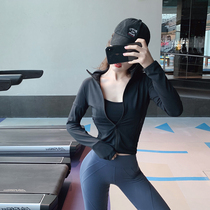 Byu run sports top Womens thin tight yoga suit running autumn fitness clothes sweat-absorbing breathable cardigan jacket