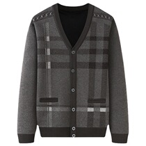 Middle Aged Dad Plus Floss Clothes Winter Front Open Button Male Pair Brooded Cardiovert Jacket Thickened Elderly Insulation Jersey Grandpa