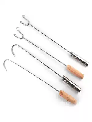Coarse stainless steel meat fork long handle meat hook single and double soup hook fishing Lo Mei long hook roast hook hand grab meat hook