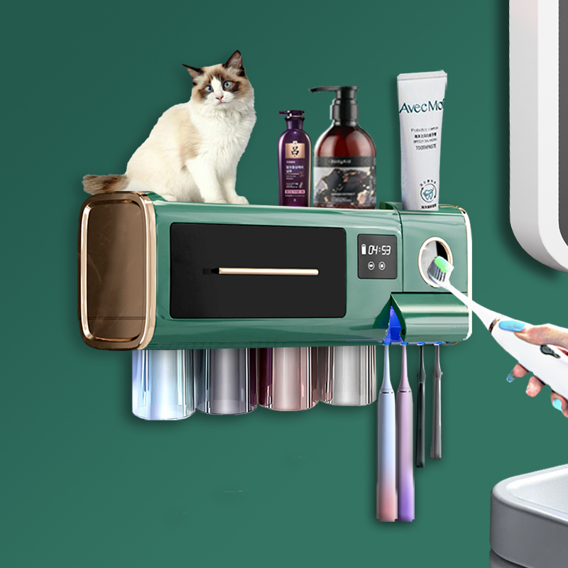 Intelligent toothbrush Ultraviolet sterilizer wall-mounted shelving shelving shelving dental cup free of punch and high end
