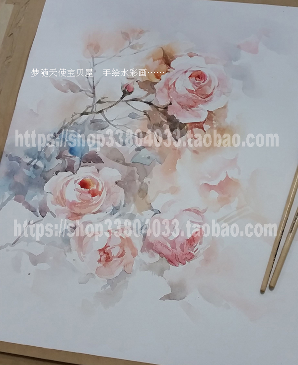 Pure Hand Painted Watercolor Painting Flowers Series Watercolor Rose Pink Rose Original