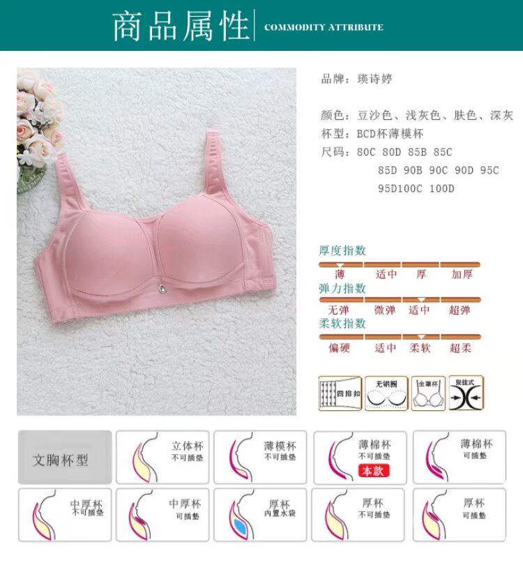 Bóng ngực lớn đồ lót cotton nhỏ nữ áo ngực cỡ lớn không có vòng thép mỏng đầy mặt cốc mỡ MM chống chảy xệ quần lót nữ thun lạnh