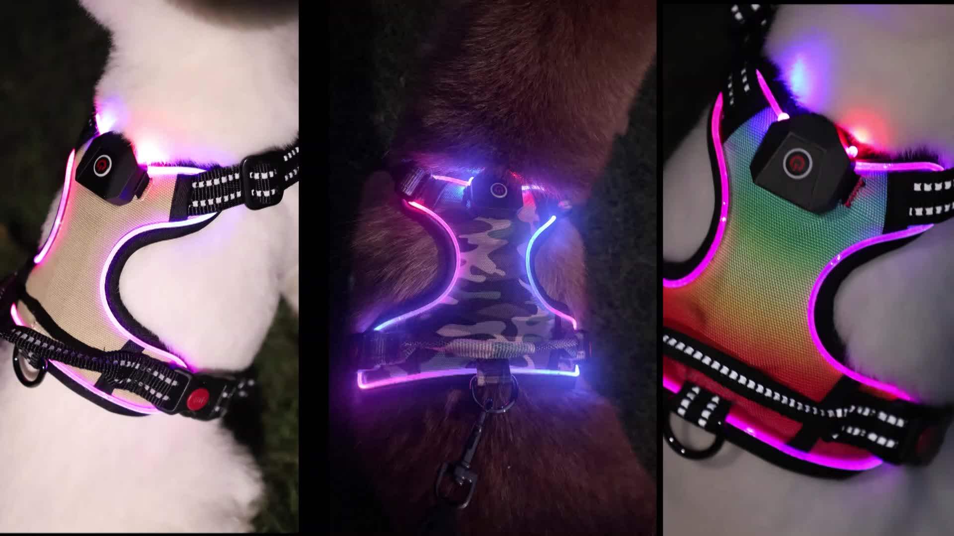 2024 New Led Light Dog Harness Vest Custom Logo Tactical Safety Usb