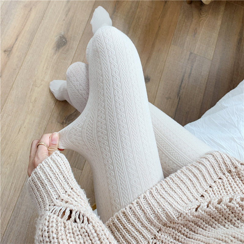 Milky White Pantyhose, Spring and Autumn Japanese Style, Thickened White Stockings, Women's Winter Fleece-Lined Warm Slimming Leggings