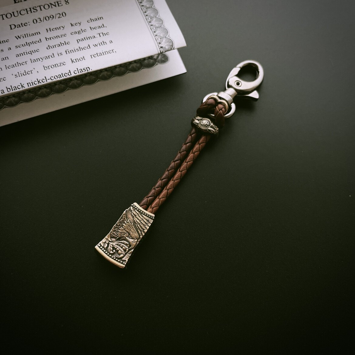 Spot Recommended American William Henry Eagle Keychain Handmade Leather Rope Bronze Material Engraving Eagle Pendant