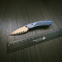 Spot American William Henry B09 Mars blue aerospace grade titanium handle VG5 copper corrugated Damascus folding knife