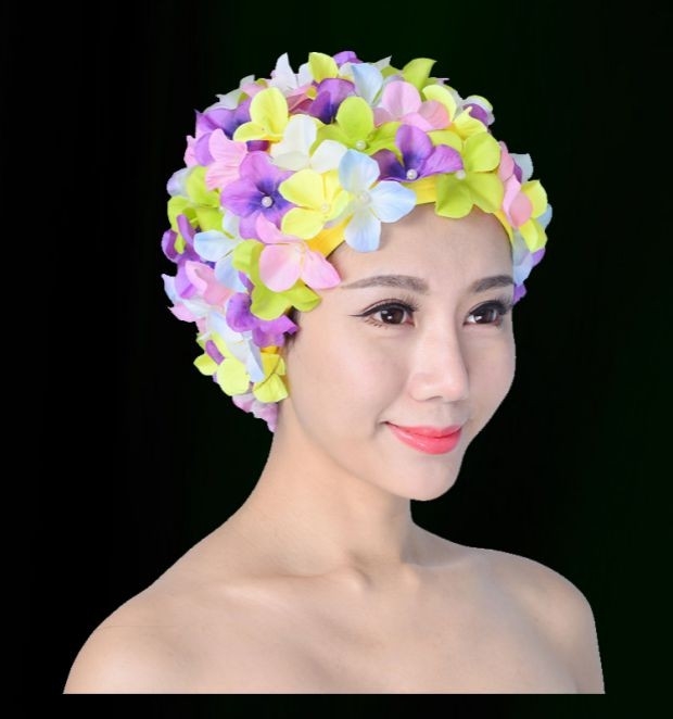 Mũ bơi nữ ba chiều cánh hoa làm hoa handmade Mũ bơi thời trang châu Âu và Mỹ 36 mũ bơi hoa mũ lưỡi trai cao cấp dành cho người lớn 	mũ hồ bơi