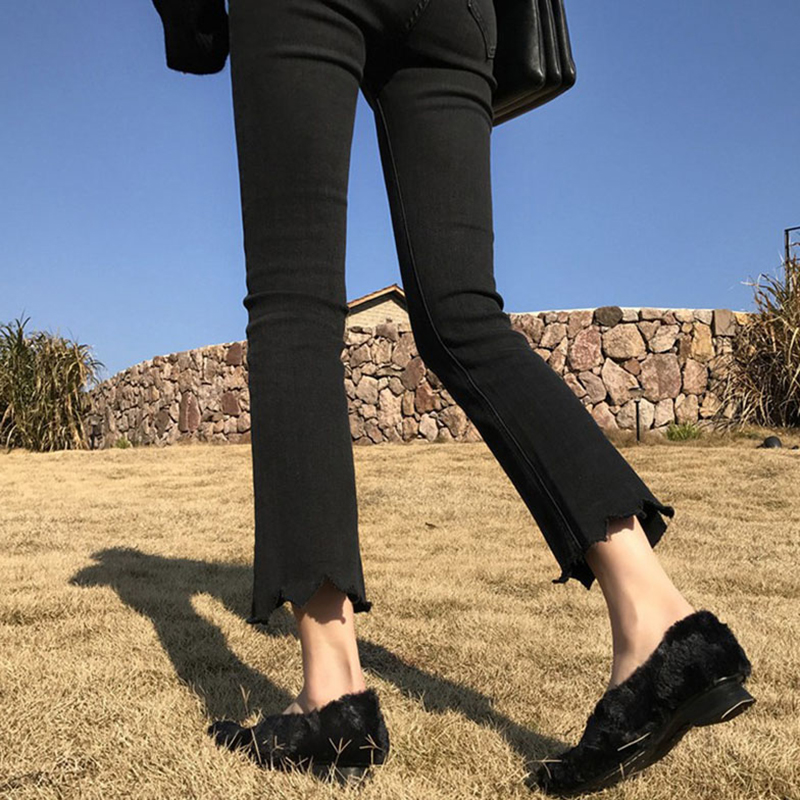 Autumn large size jeans women fat mm high waist elastic ankle-length pants hanging loose thin legs micro Bell pants tide